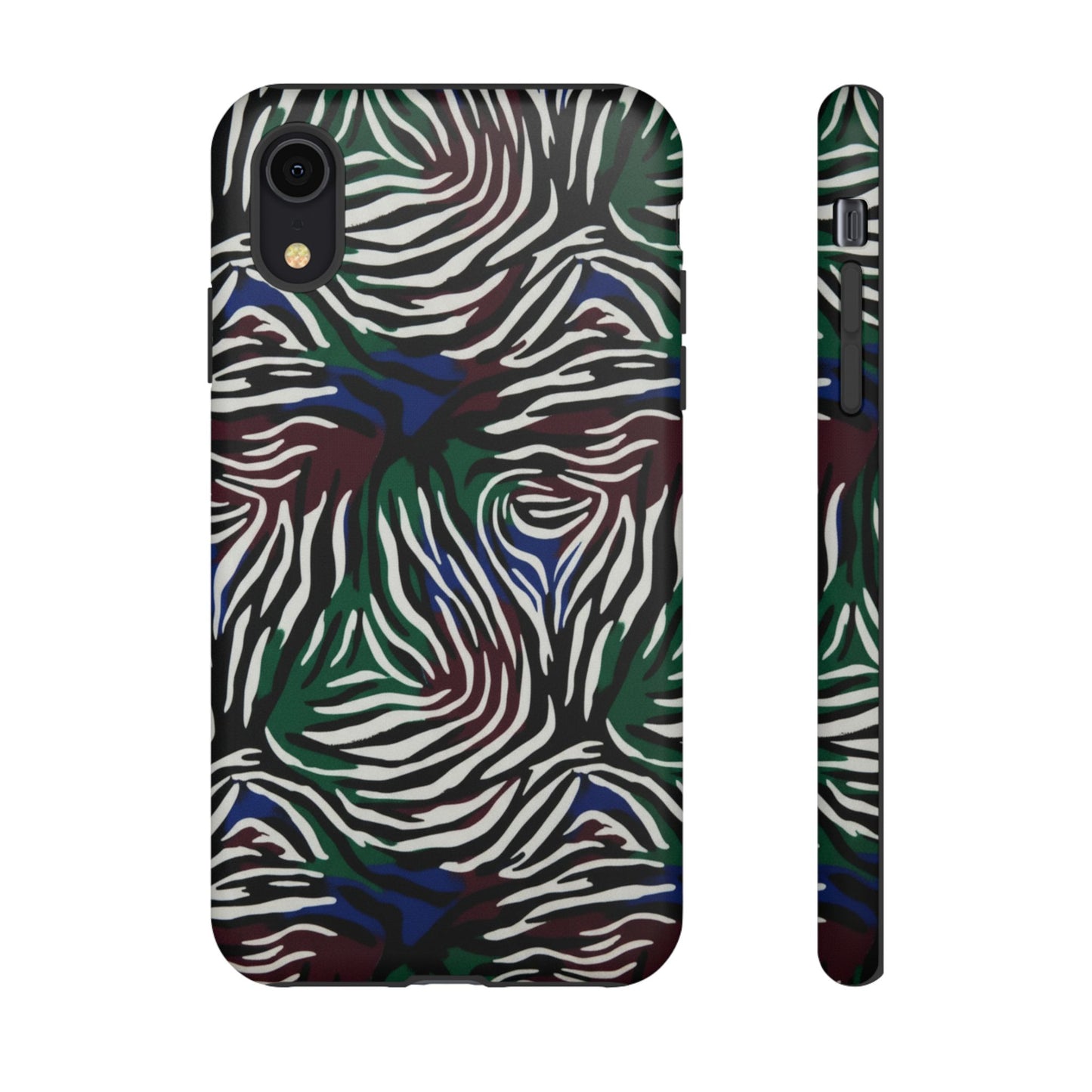 Zebra Camo Tough Phone Case – Green & Blue Animal Print Protective Cover