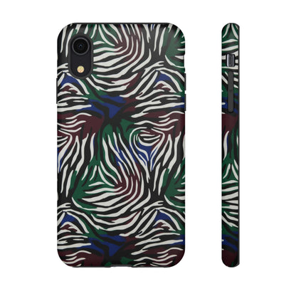 Zebra Camo Tough Phone Case – Green & Blue Animal Print Protective Cover