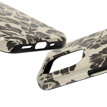 Floral Noir Tough Phone Case — Black Vintage Flower Protective Cover