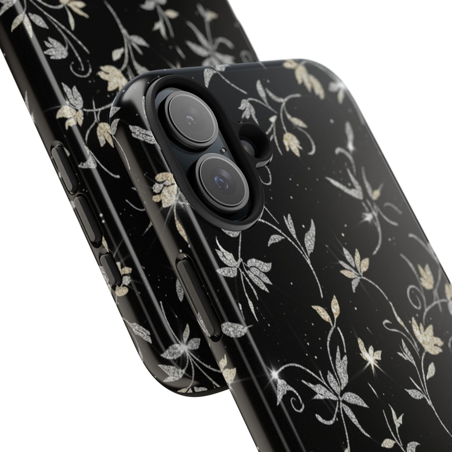Floral Noir Tough Phone Case — Vintage Black Botanical Protective Cover
