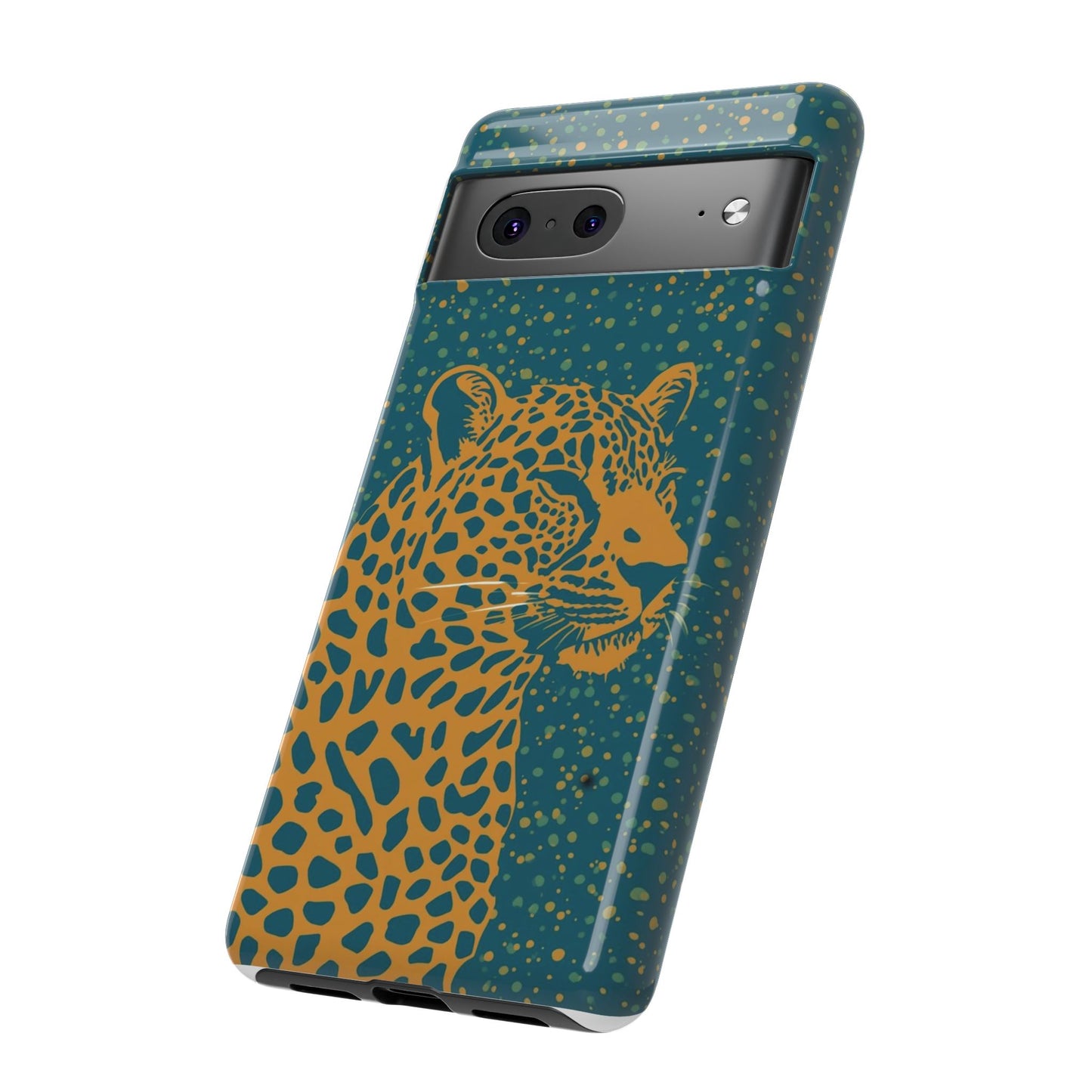 Leopard Spotlight Phone Case — Teal Gold Animal Print Protective Cover