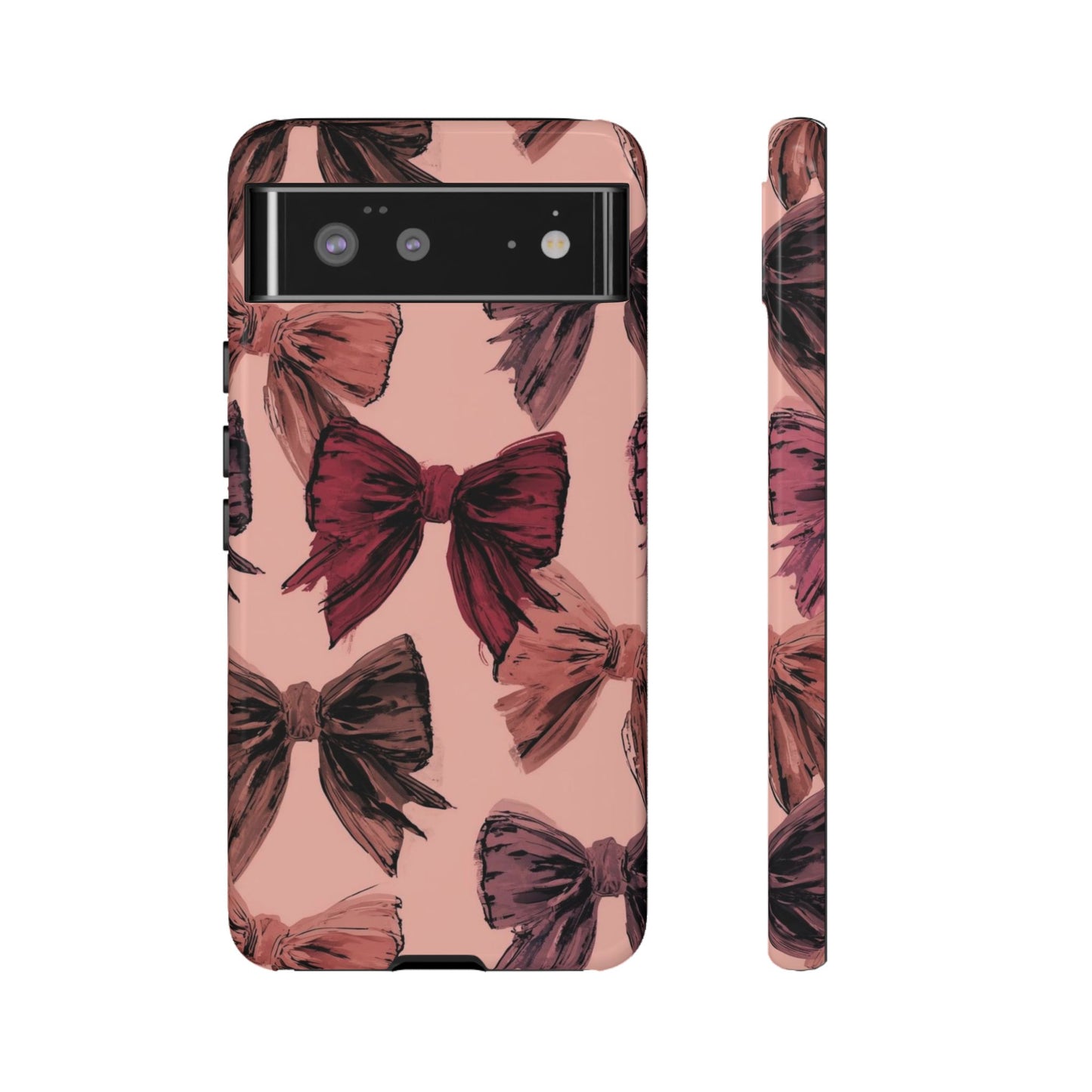 Bow Pattern Tough Phone Case — Pink Watercolor Bows Protective iPhone Cover