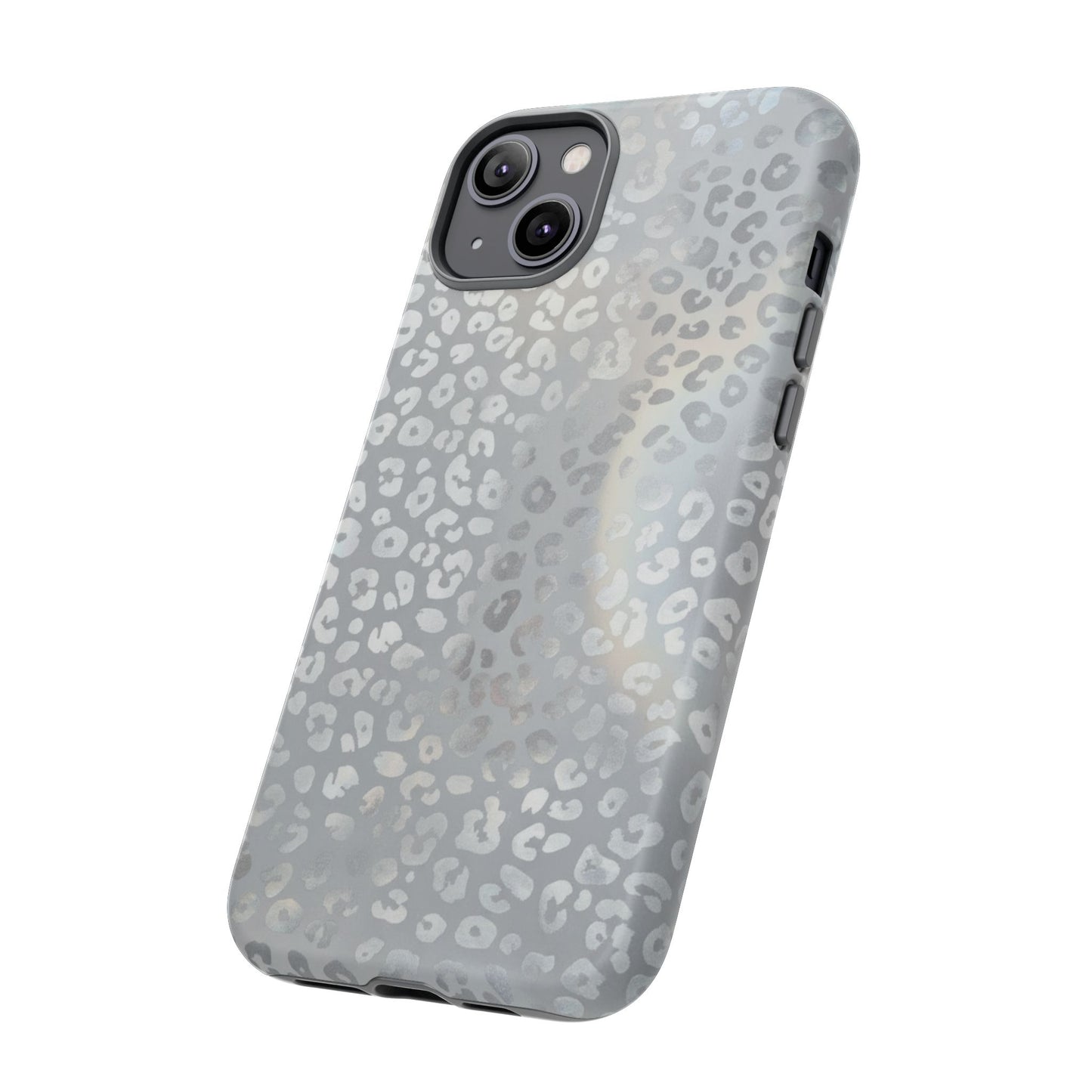 Grey Leopard Print Tough Phone Case — Durable Protective iPhone Cover