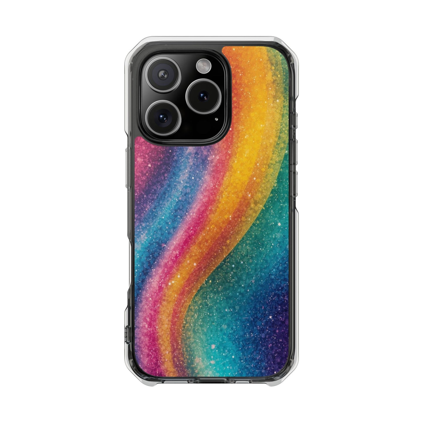 Clear Magnetic Phone Case — Rainbow Glitter Wave Impact-Proof Cover