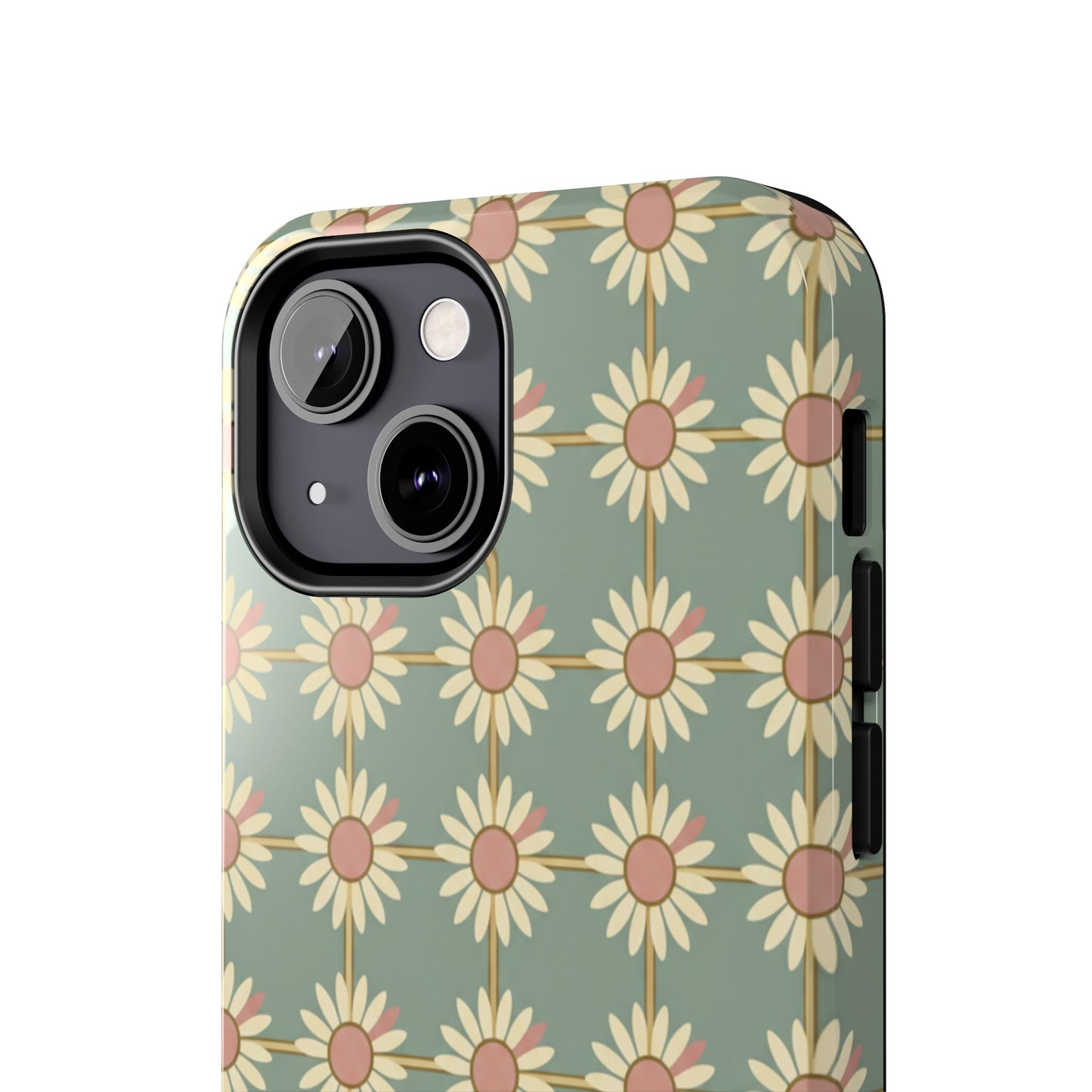 Daisy Pattern Tough Phone Case — Retro Floral Protective Cover