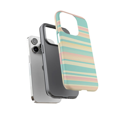 Pastel Striped Tough Phone Case — Mint, Peach & Cream Protective Cover