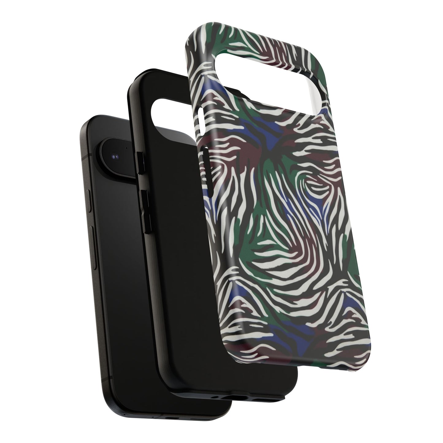 Zebra Camo Tough Phone Case – Green & Blue Animal Print Protective Cover