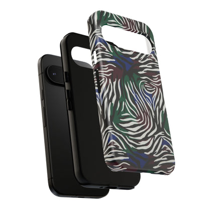 Zebra Camo Tough Phone Case – Green & Blue Animal Print Protective Cover
