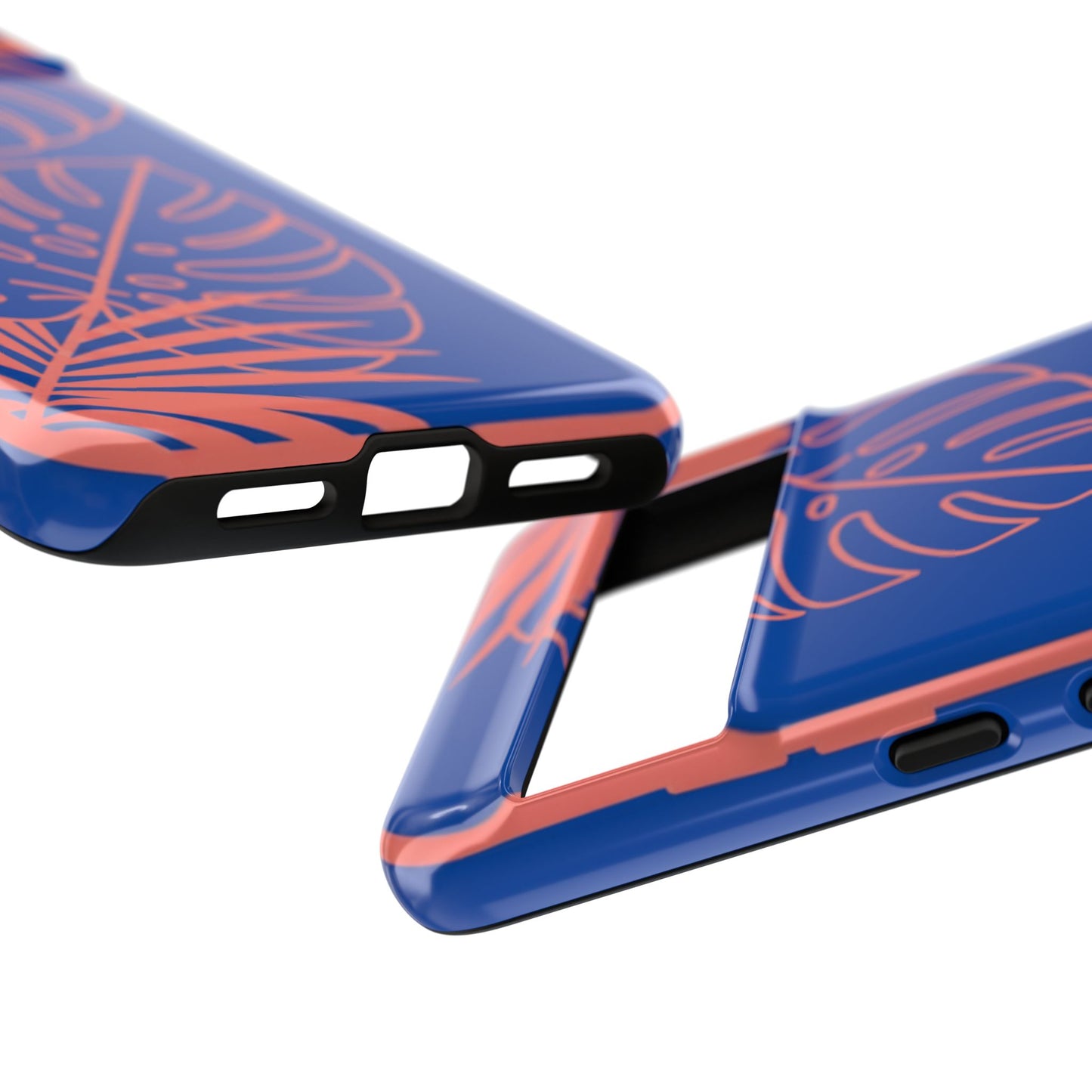 Tropical Monstera Phone Case — Blue & Coral Leaf Protective Cover