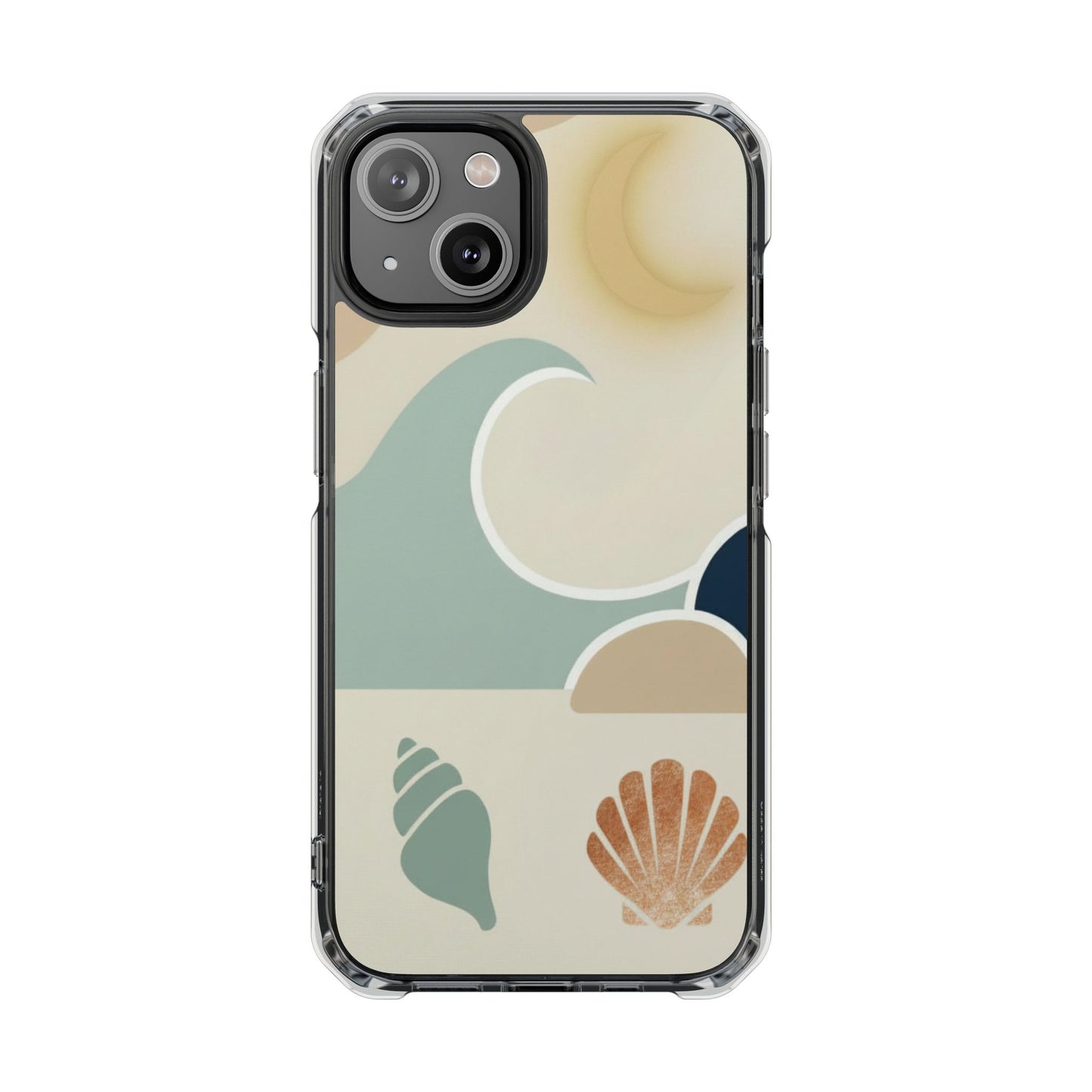 Clear Magnetic Phone Case — Coastal Shell & Wave Art, Minimal Beach Vibe