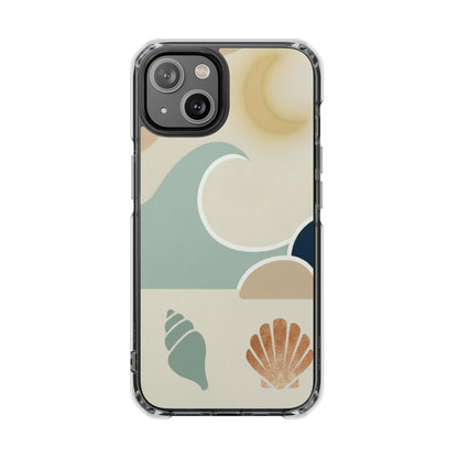Clear Magnetic Phone Case — Coastal Shell & Wave Art, Minimal Beach Vibe