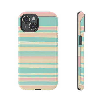 Pastel Striped Tough Phone Case — Mint, Peach & Cream Protective Cover