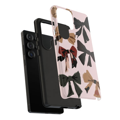Bow Pattern Phone Case - Pink, Brown & Black Bows Protective Cover