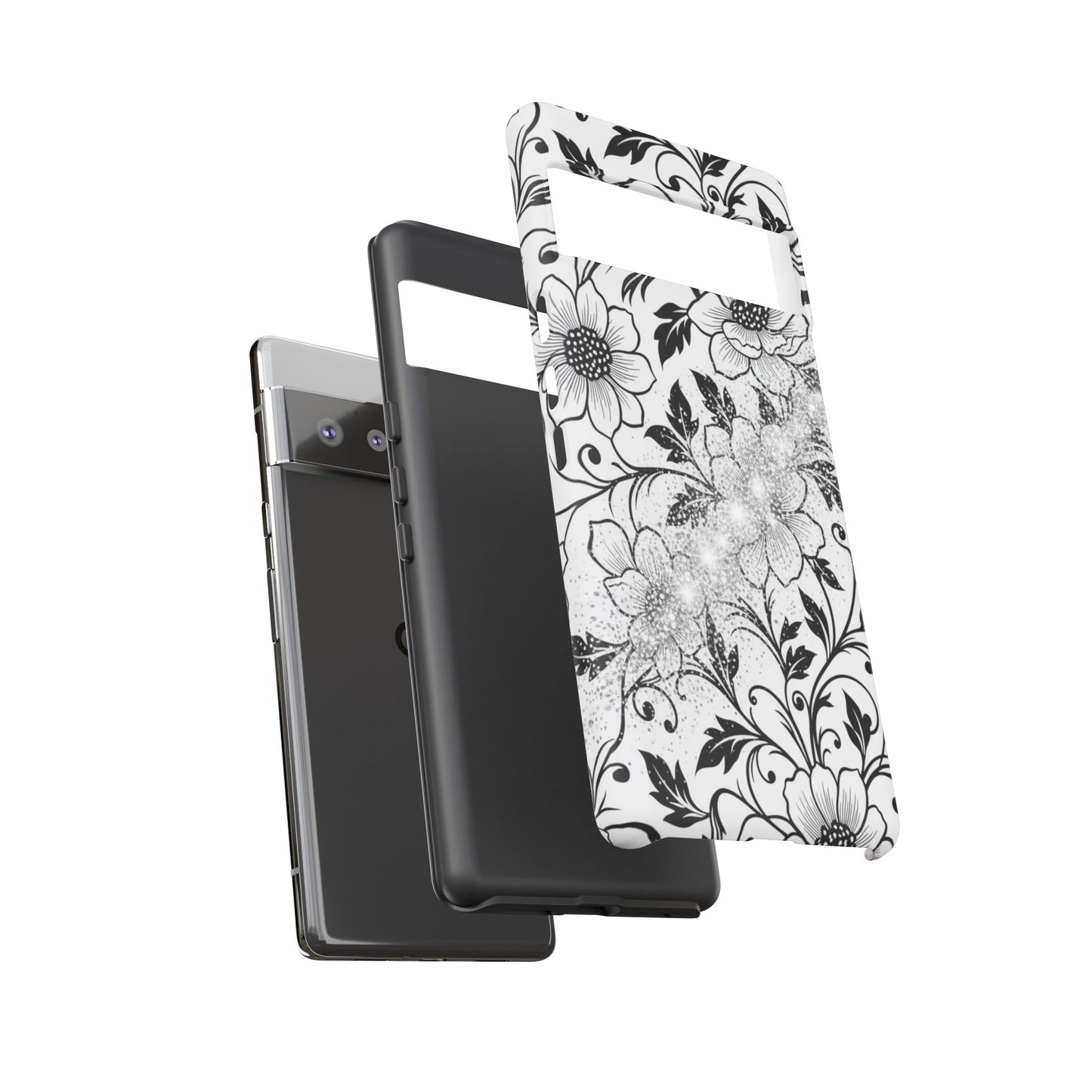 Floral Lace Phone Case — Black & White Vintage Flower Protective Case
