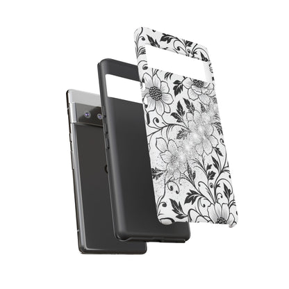 Floral Lace Phone Case — Black & White Vintage Flower Protective Case