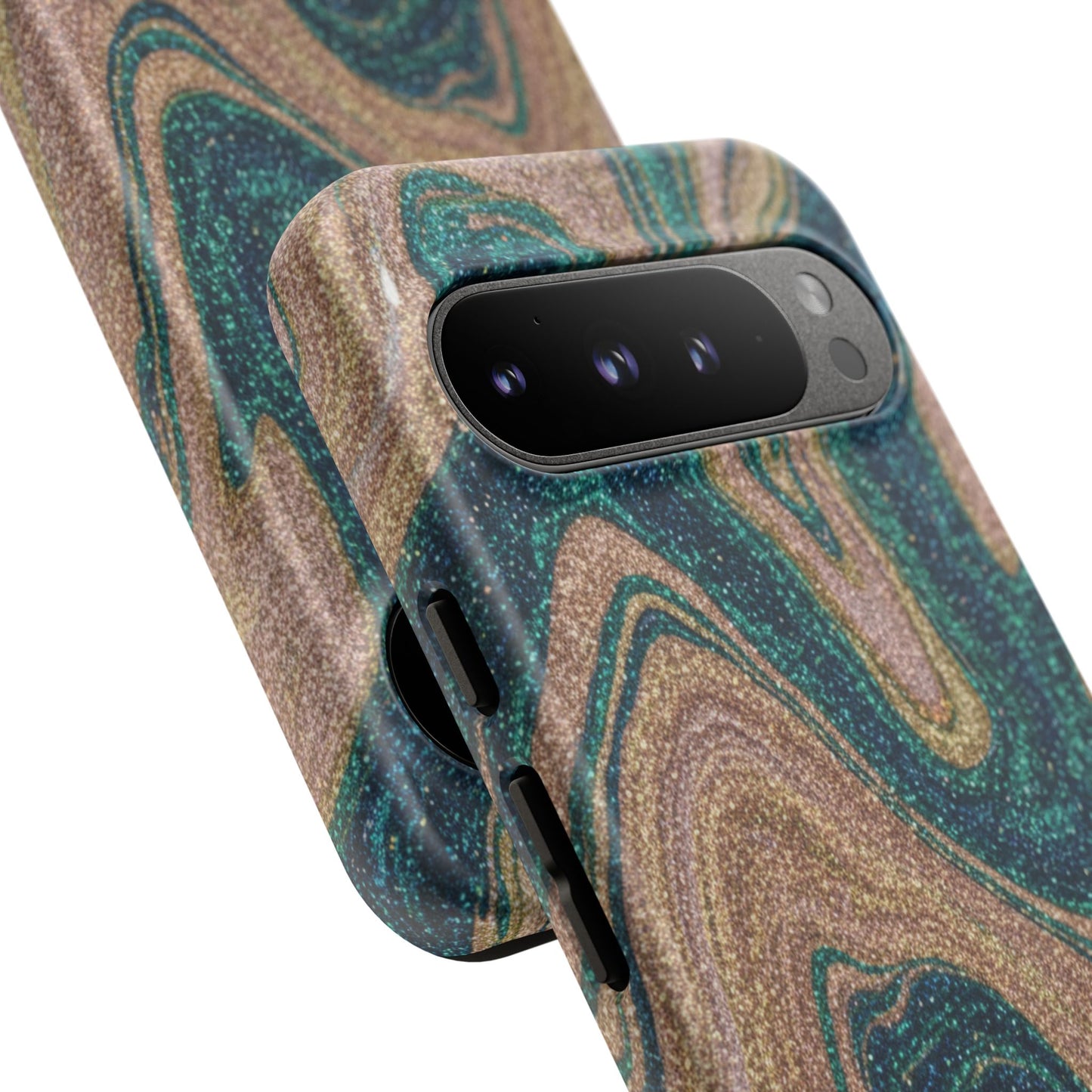 Marbled Teal & Gold Phone Case — Glitter Swirl Tough Case