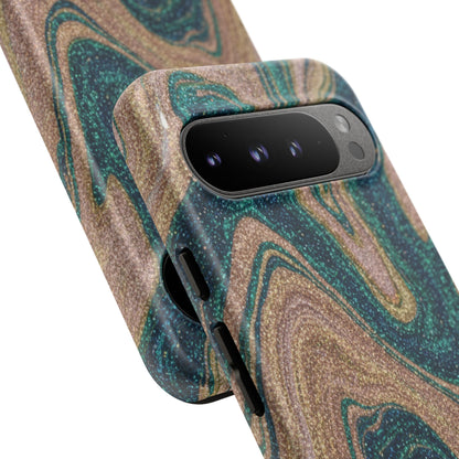 Marbled Teal & Gold Phone Case — Glitter Swirl Tough Case