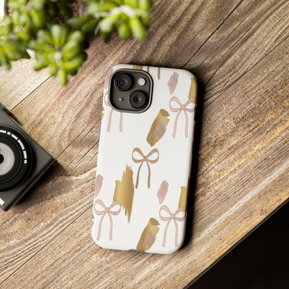 Phone Case — Gold Brushstroke & Blush Bow Pattern
