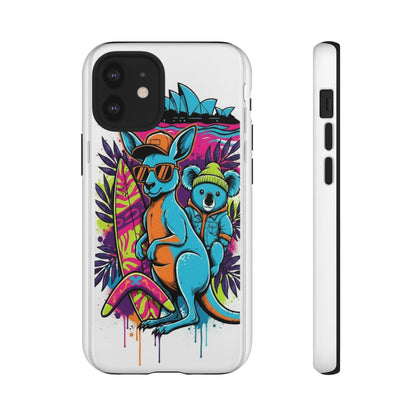 Kangaroo & Koala Surf Phone Case — Retro Neon Beach Art Tough Case
