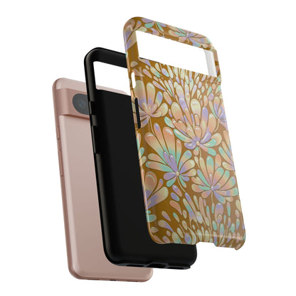 Floral Burst Tough Phone Case – Gold Pastel Botanical Protection