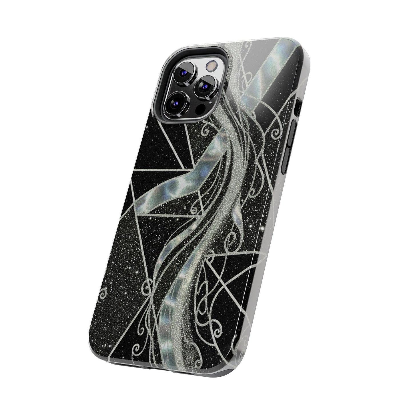 Geometry Tough Phone Case — Iridescent Ribbon on Black Celestial Background
