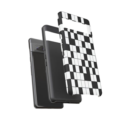 Crossword Grid Phone Case — Black & White Puzzle Pattern Tough Phone Cover