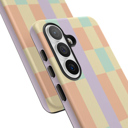 Pastel Checkered Phone Case — Retro Stripe Tough Case