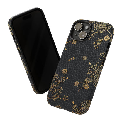Floral Gold Foil Leather Texture Tough Phone Case