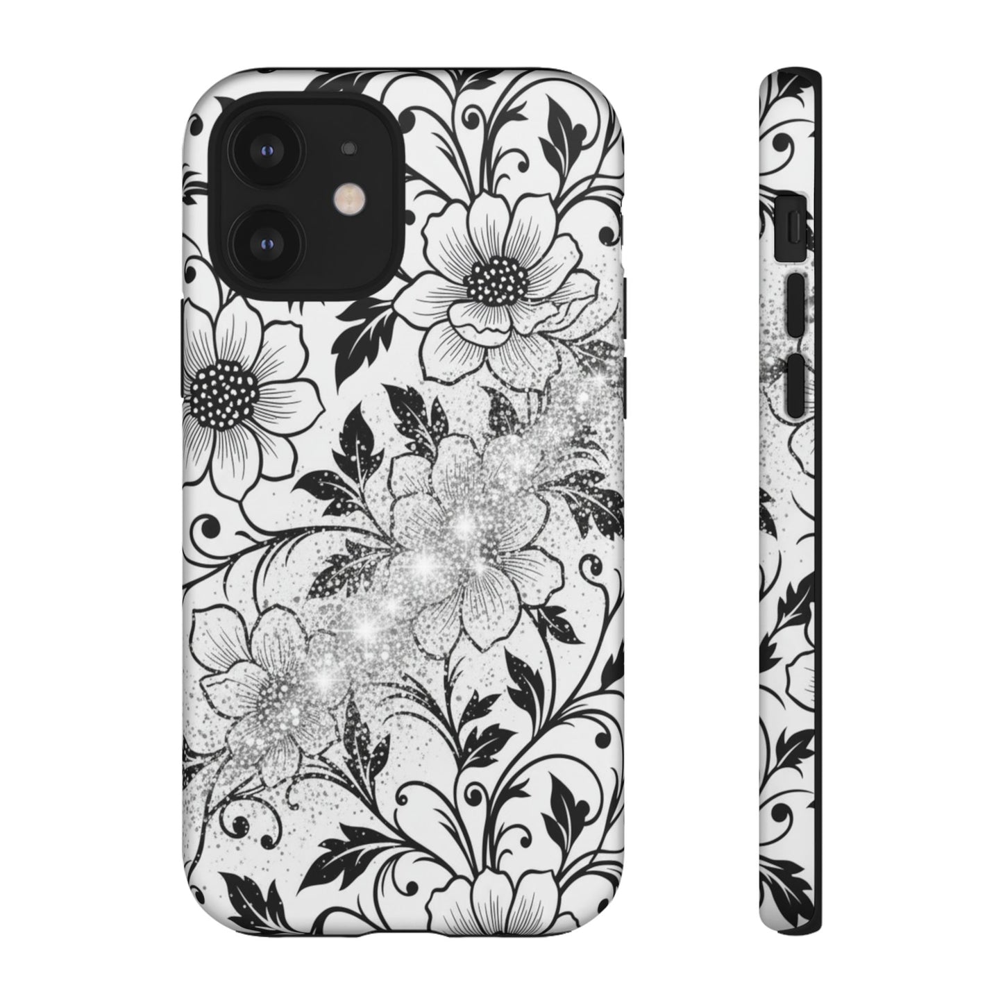 Floral Lace Phone Case — Black & White Vintage Flower Protective Case