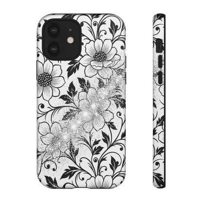 Floral Lace Phone Case — Black & White Vintage Flower Protective Case