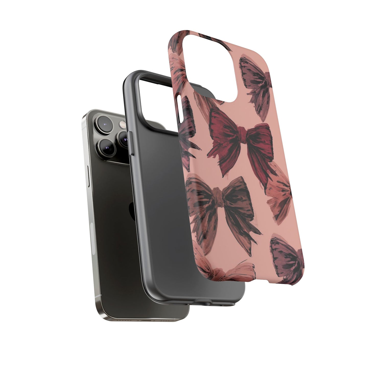 Bow Pattern Tough Phone Case — Pink Watercolor Bows Protective iPhone Cover