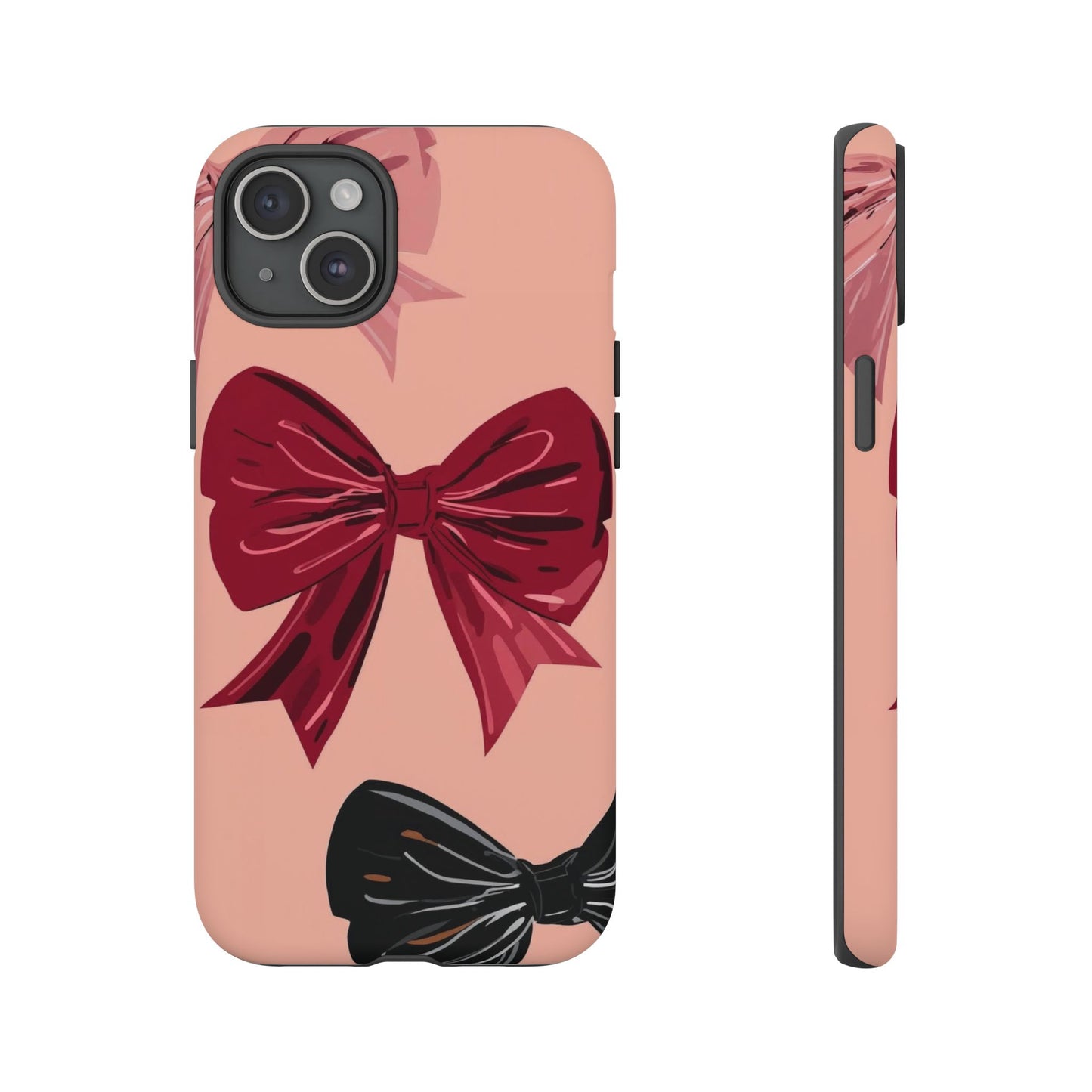 Bow Pattern Tough Phone Case — Pink, Red & Black Decorative Bows