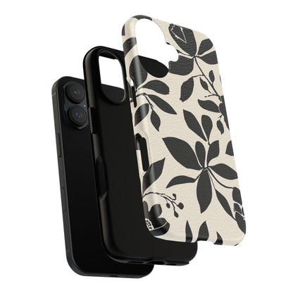 Black Floral Pattern Phone Case — Monochrome Botanical Tough Case