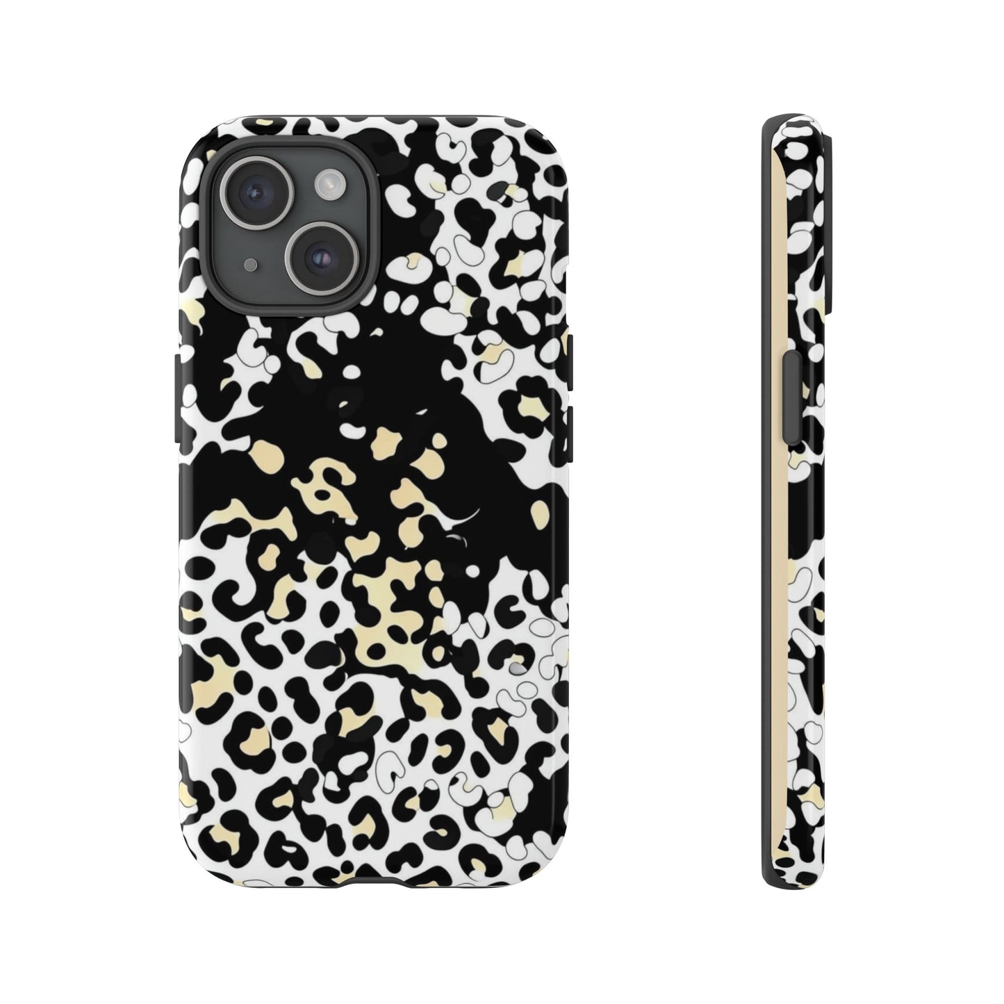 Leopard Splash Tough Phone Case — Black & Cream Animal Print Protective Cover