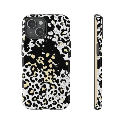 Leopard Splash Tough Phone Case — Black & Cream Animal Print Protective Cover