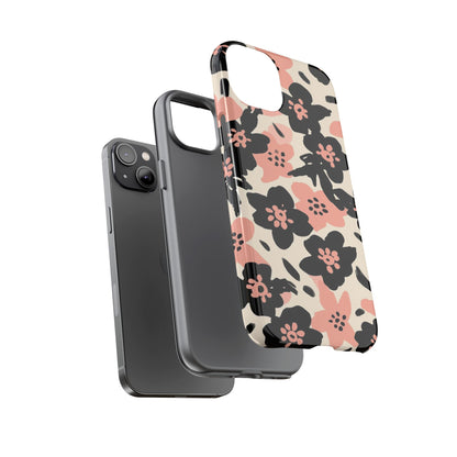 Floral Phone Case — Pink & Black Retro Blossom Protective Cover