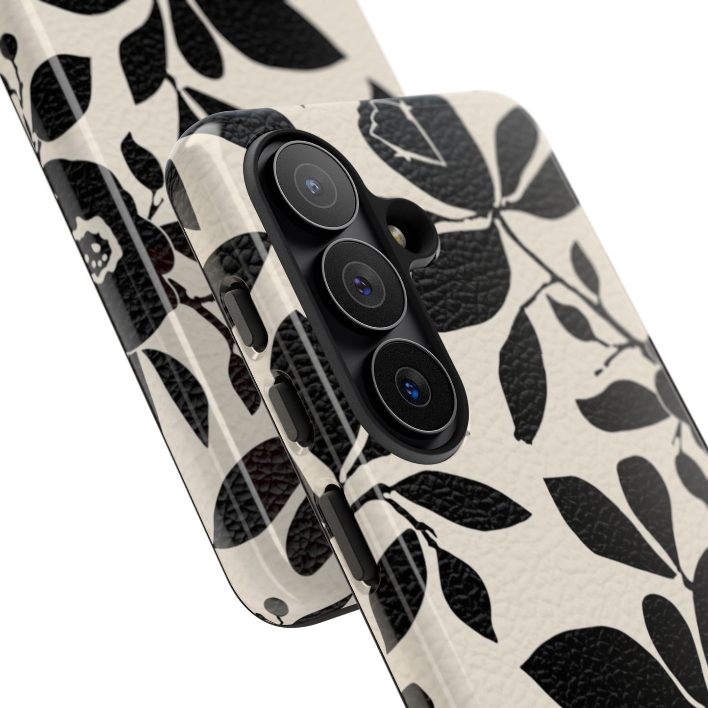 Black Floral Pattern Phone Case — Monochrome Botanical Tough Case