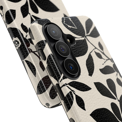Black Floral Pattern Phone Case — Monochrome Botanical Tough Case