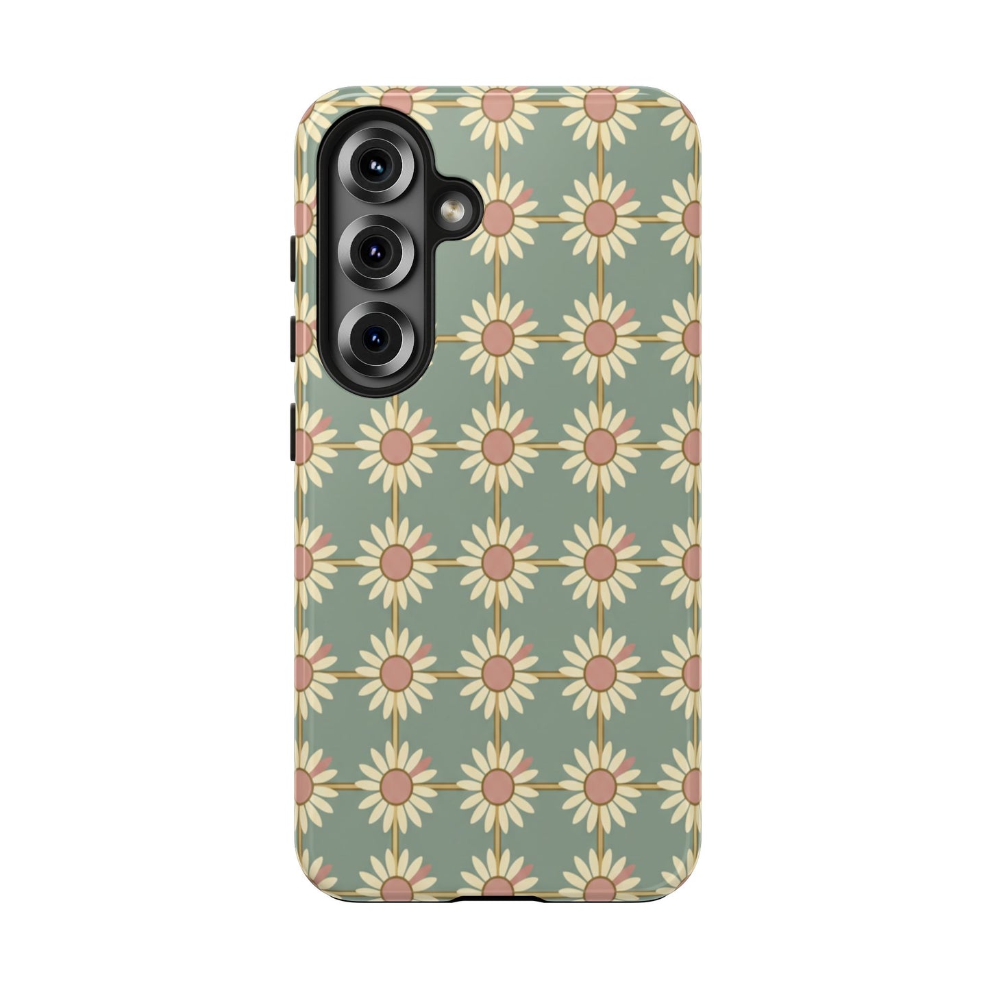 Daisy Pattern Tough Phone Case — Retro Floral Protective Cover