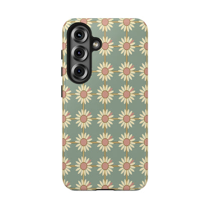 Daisy Pattern Tough Phone Case — Retro Floral Protective Cover