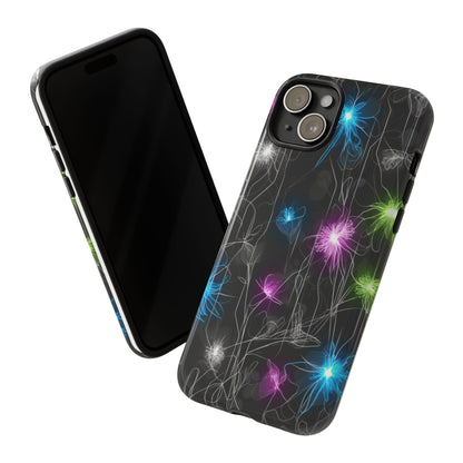 Neon Floral Tough Phone Case — Glow Flower Protective iPhone Cover