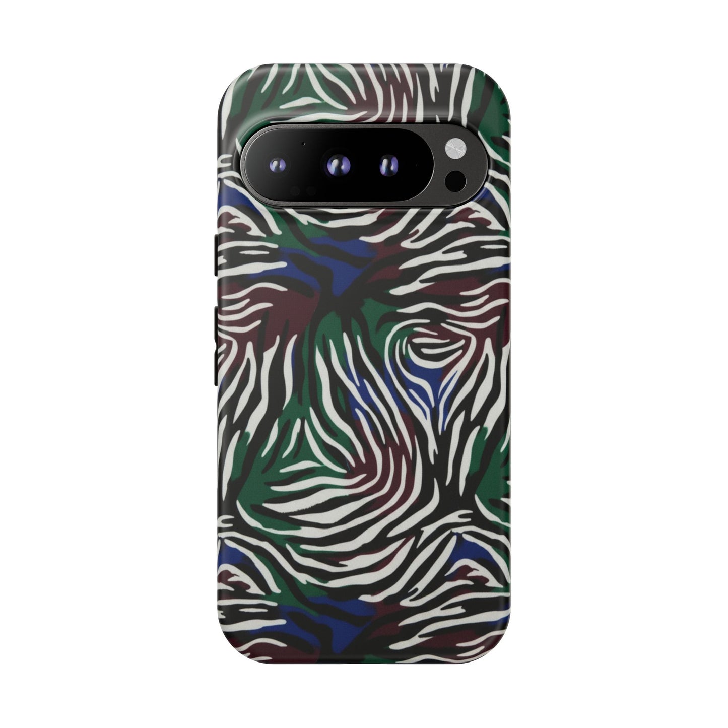 Zebra Camo Tough Phone Case – Green & Blue Animal Print Protective Cover