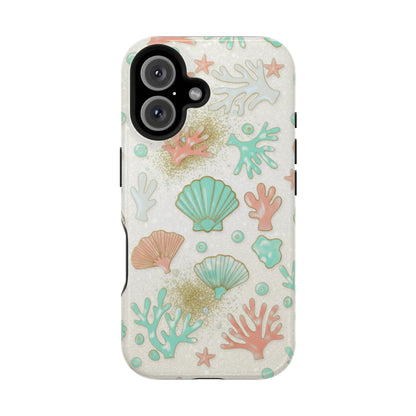 Sea Shells Magnetic Impact Phone Case — Pastel Coral & Teal Beach Design