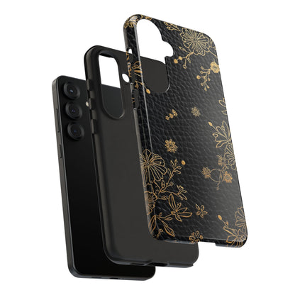 Floral Gold Foil Leather Texture Tough Phone Case