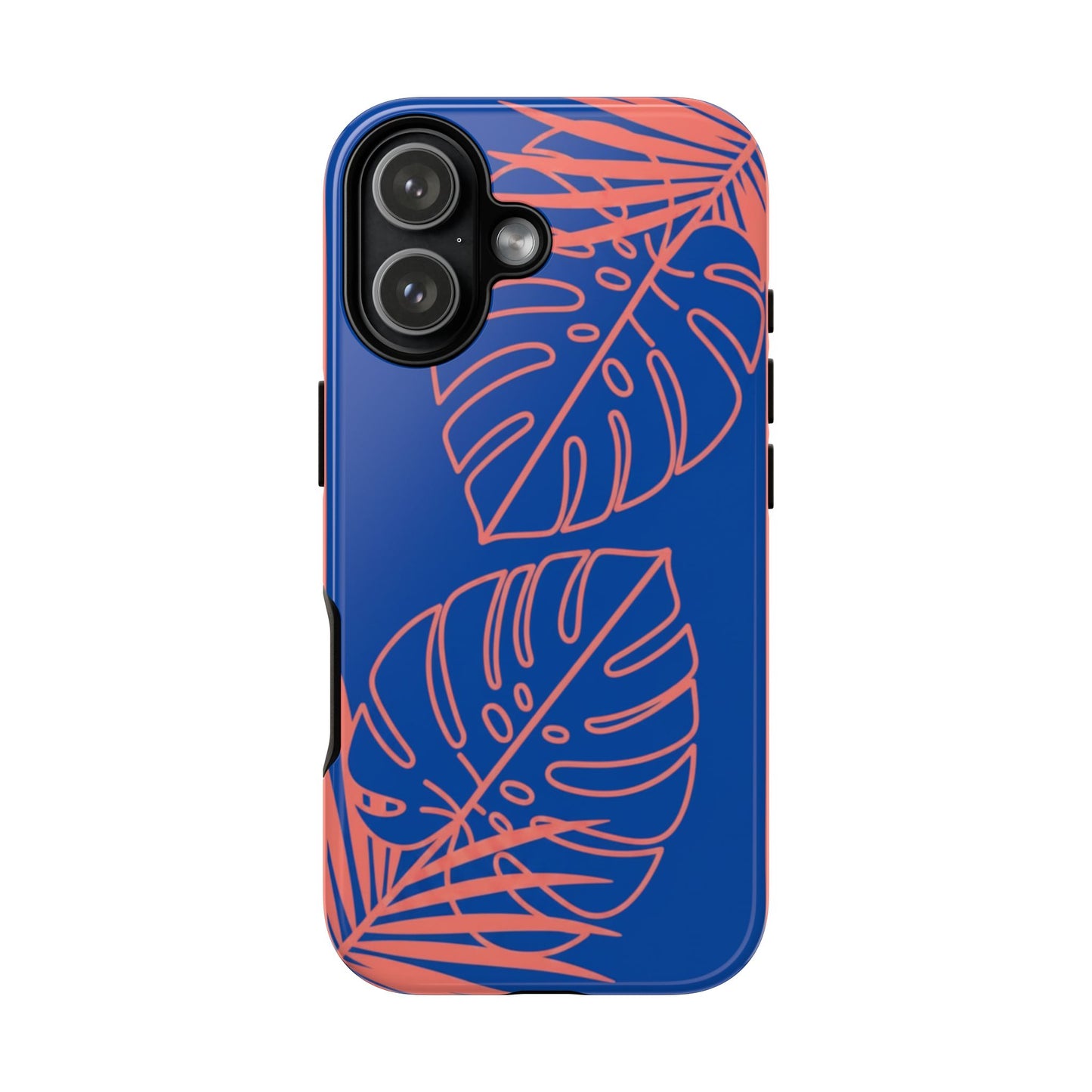 Tropical Monstera Phone Case — Blue & Coral Leaf Protective Cover