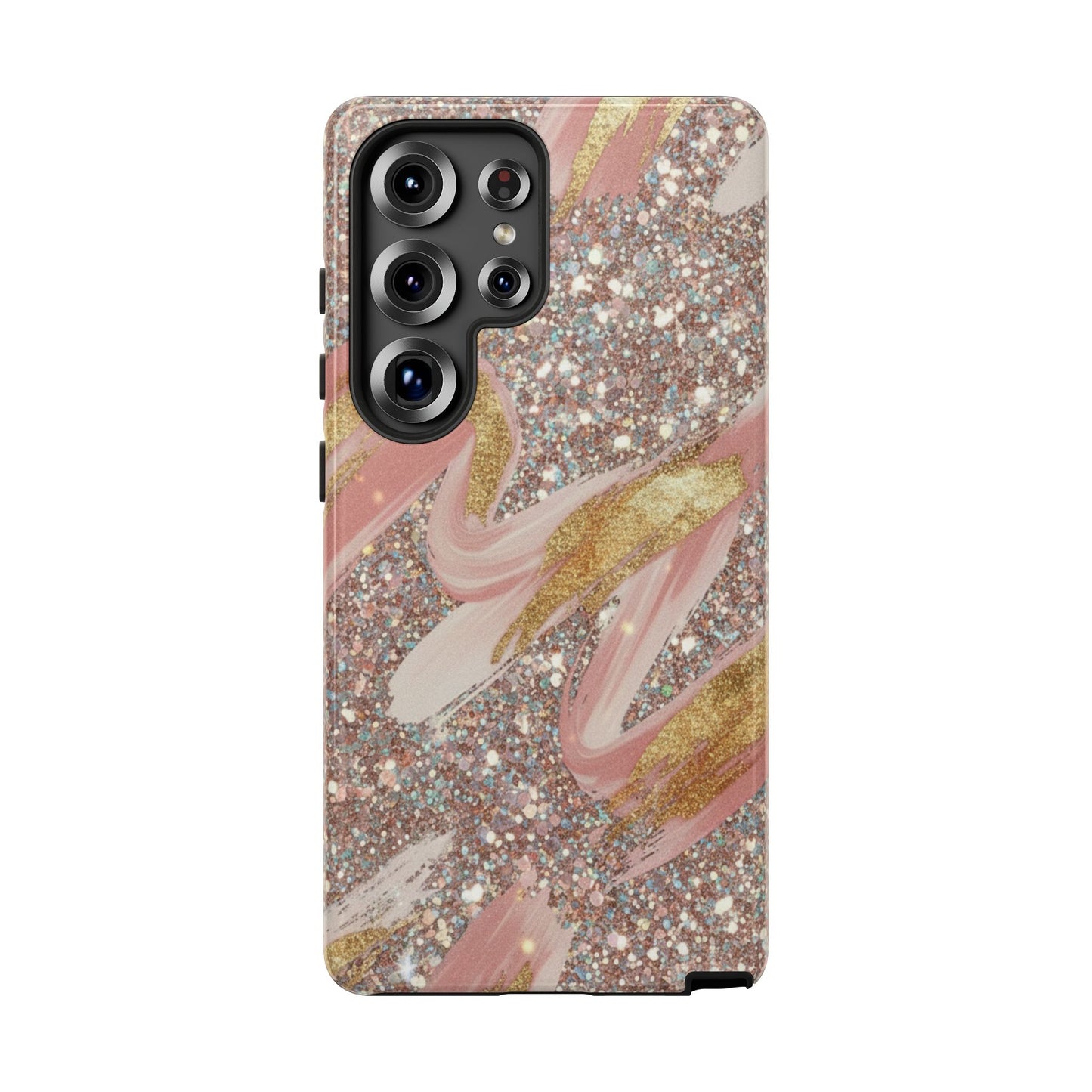 Glitter Blush Marble Phone Case — Pink Gold Swirl Tough Case