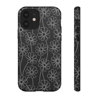Floral Doodle Tough Phone Case — Black & Gray Daisy Pattern