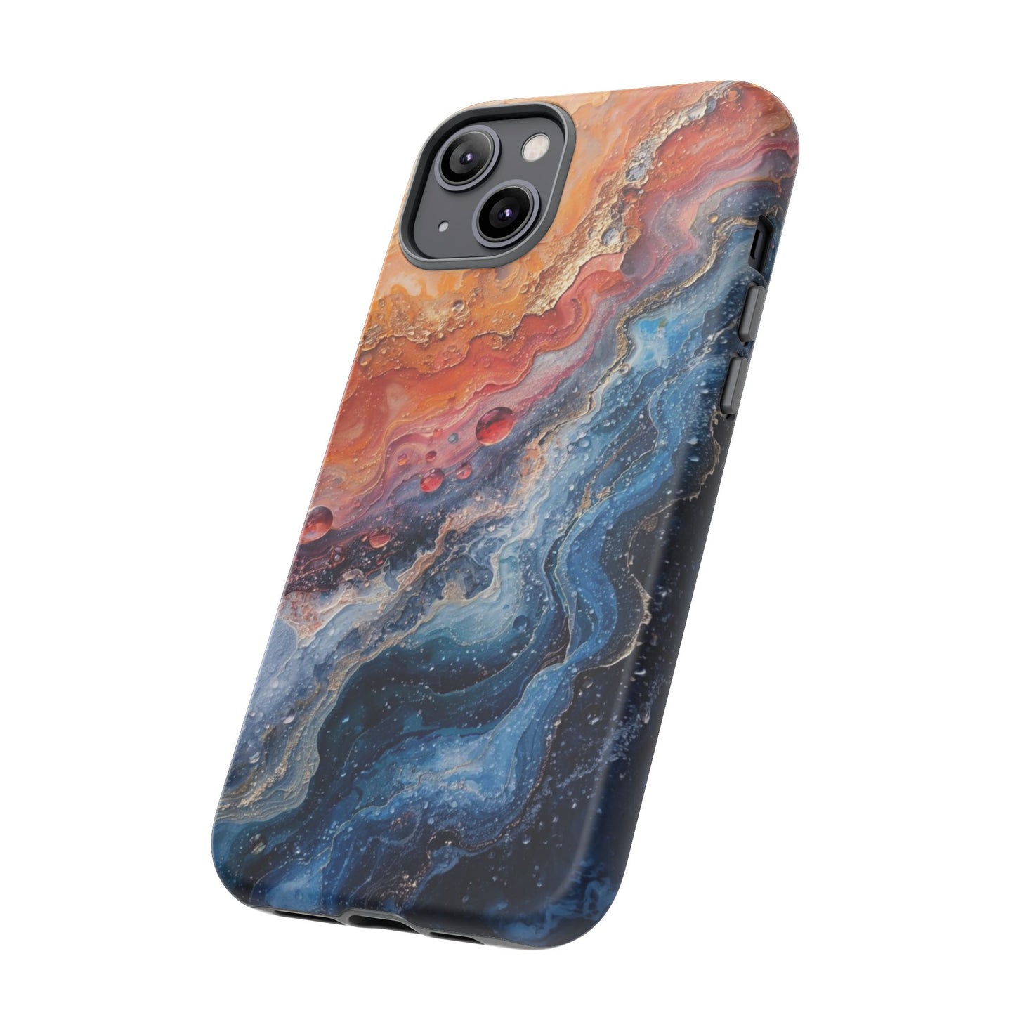 Marbled Galaxy Tough Phone Case — Abstract Blue & Coral Protective Cover