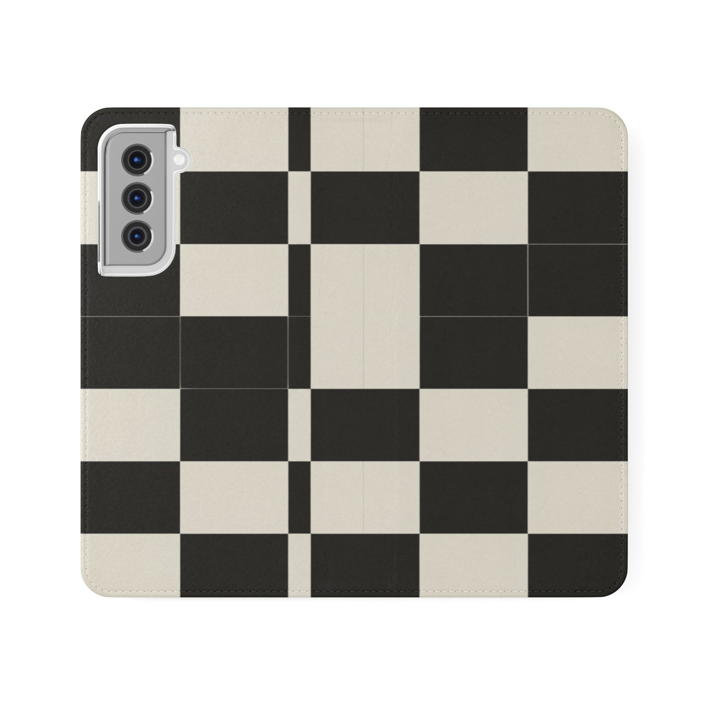 Checkered Flip Phone Case – Black & Cream Retro Grid Wallet Case
