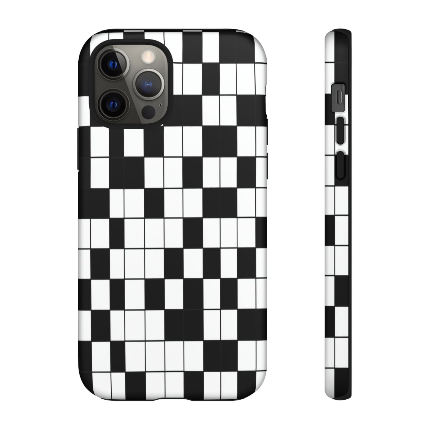 Crossword Grid Phone Case — Black & White Puzzle Pattern Tough Phone Cover